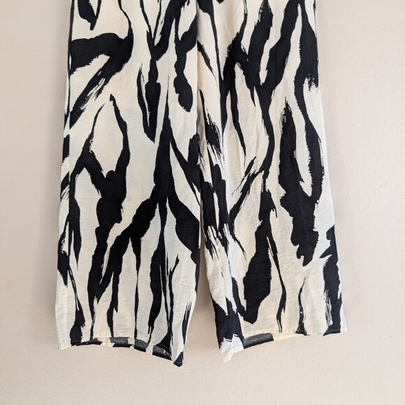 NWT Pleione Textured Easy Wide Leg Pull-on Pants Cream Black Paint Stroke Size M - Picture 2 of 6